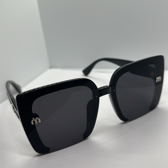 Oversized Black Square Sunglasses Silver M Logo UV Protection Chic Trendy Shades main image 8
